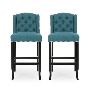 English Elm Christopher Knight Home® - Vienna Tufted Wingback Counter Stools Set of 2 — Button-Tufted Fabric, Nailhead Trim, Rubberwood Frame Teal 64856.00T