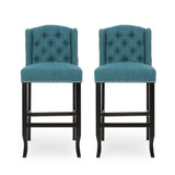 Christopher Knight Home® - Noble House - - Vienna Contemporary Fabric Tufted Wingback 31 Inch Counter Stools, Set Of 2, Teal And Dark Brown