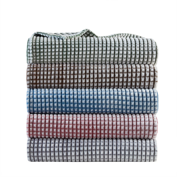 JLA Home Madison Park - Blanket plush polyester throw with modern grid print, OEKO-TEX safe, lightweight year-round layering cozy décor Blue MP51-8428