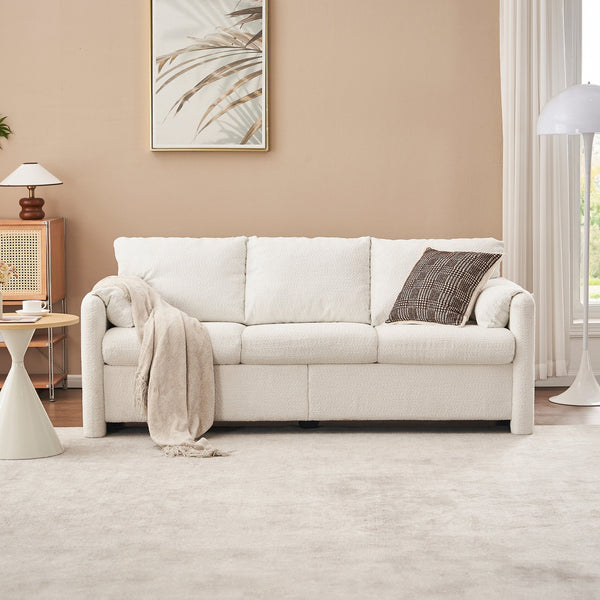 English Elm 004-Modern Plush 3-Seater Chenille Sofa 77" — Deep Seat, High-Density Foam, 750LB Capacity, Ivory White W2636P232362