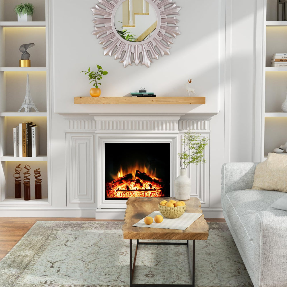 English Elm Fireplace Mantel - 72" Handcrafted Solid Wood Floating Shelf For Rustic Wall Display & Decor T3210P391509