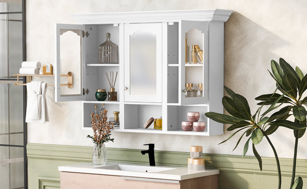English Elm 47" Wall Mounted Bathroom Cabinet with Mirror — Space-Saving 3 Adjustable Shelves, Pine Accents, Water-Resistant Finish N710P264268K