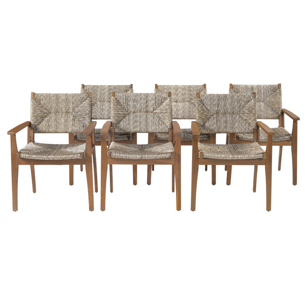 English Elm 5-piece Outdoor Dining Set Round Acacia Wood Table with Handwoven Wicker Armchairs Brown N770PS5345269D