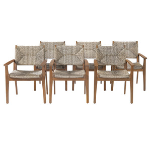 English Elm Durable Outdoor Dining Chairs Acacia Wood Handwoven Wicker Patio Set of Two Brown N770P345267D