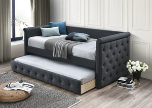 English Elm 1pc Button Tufted Burlap Daybed with Pull Out Trundle Contemporary Guest Room B011S02045