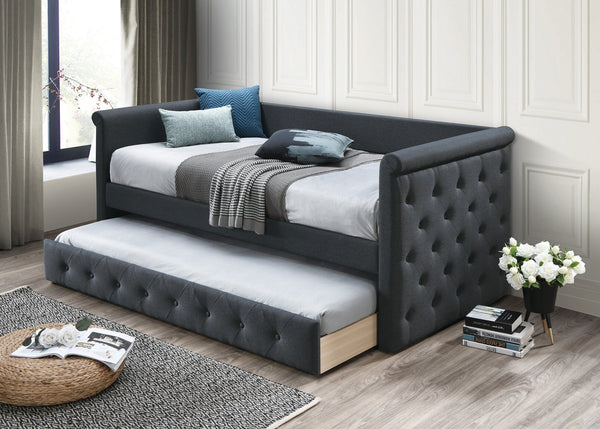 English Elm 1pc Button Tufted Burlap Daybed with Pull Out Trundle Contemporary Guest Room B011S02045