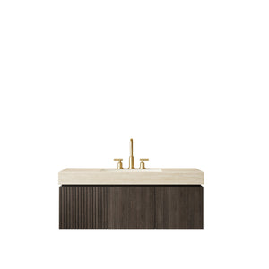 English Elm Muri Floating Bathroom Vanity with Travertine Stone Top and Plywood Storage Cabinet W2615S00615