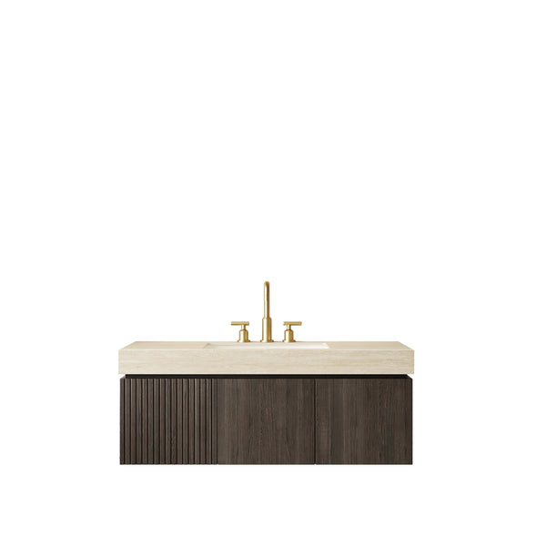 English Elm Muri Floating Bathroom Vanity with Travertine Stone Top and Plywood Storage Cabinet W2615S00615