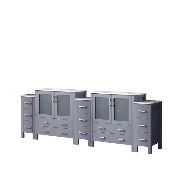 English Elm Dark Grey Double Bath Vanity With 13 Drawers & White Ceramic Top - Elegant Storage Solution For Two B2731S00622