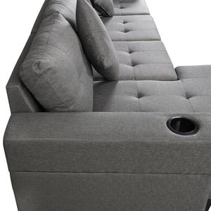 English Elm Sectional PU Sofa Set with L-Chaise, Built-In Cup Holders, Thick Foam Cushions, Modern 4-Seater Comfort Grey 69.69 L x 29.92 W x 12.99 H W2297S00015