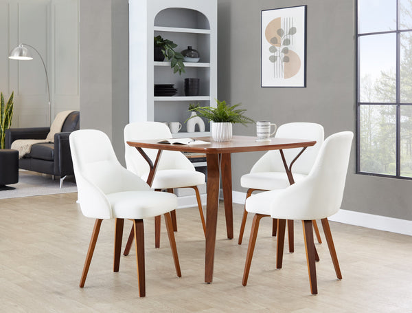 English Elm Chair Set of 2 Bentwood Walnut Legs White Faux Leather Mid-century Dining Seating B202S02124