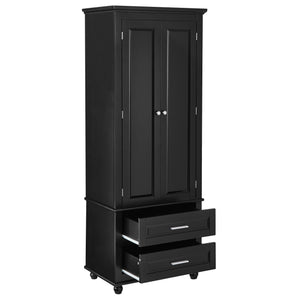 English Elm Tall Slim Storage Cabinet with Adjustable Shelves, 2 Drawers & Doors, Anti-Tip Design for Bathroom Black WF299284AAB