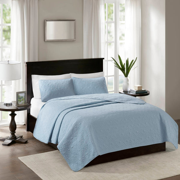 JLA Home Madison Park - 3 Reversible Quilt Set with Cottage Stitch Texture, Antimicrobial Cotton Fill for Year-Round Comfort and Durability Blue MP13-2580