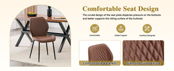 English Elm 4-piece Diamond Quilted Upholstered Dining Chair Set with Sleek Black Metal Legs Brown+Black W1151P458008