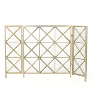 English Elm Christopher Knight Home® - FIRE Margaret 3-Panel Iron Fireplace Screen – Rose Gold/Black/Gold X-Pattern, Spark & Soot Shielding 61131.00