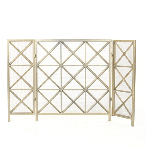 English Elm Christopher Knight Home® - FIRE Margaret 3-Panel Iron Fireplace Screen – Rose Gold/Black/Gold X-Pattern, Spark & Soot Shielding 61131.00