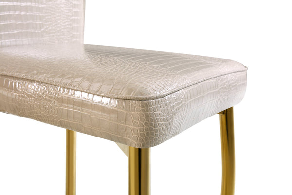 English Elm A Set of 2 Crystal Button Faux Leather Dining Chairs with Embossed Croc Texture Beige,Gold W3226P344046