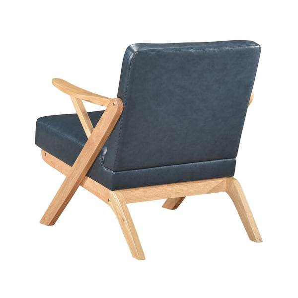 English Elm Natural Solid Rubberwood Frame Accent Chair with Brown Faux Leather Upholstery for Living Room Comfort and Style Blue,Natural 26 L x 25.25 W x 12.5 H B011P287479