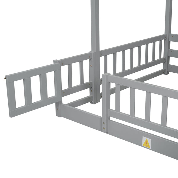 English Elm Twin Over Full Bunk Bed Solid Pine Frame with Built-in Slide and Storage Staircase Grey W504S00289