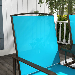 English Elm Outsunny Stylish Two-Person Glider Loveseat With Center Table, Breathable Mesh & Smooth Motion, Blue W2225P200563-GIGA