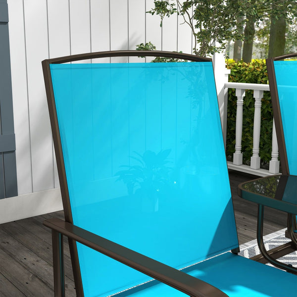 English Elm Outsunny Stylish Two-Person Glider Loveseat With Center Table, Breathable Mesh & Smooth Motion, Blue W2225P200563-GIGA