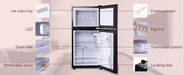 English Elm 3.5cu.ft Two Door Compact Mini Fridge Wood Finish Freezer Dorm Bar Office W1002P210657