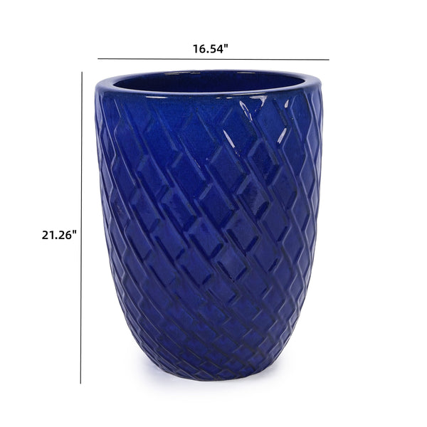 English Elm Ceramic Modern Flowerpot - Handcrafted Dark Blue Planter For Stylish Indoor & Outdoor Spaces W3273P326365