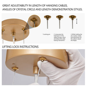 English Elm 24-inch Modern Golden Pendant Light with Crystal Cascade, 8-G9 Sconce Fixture for Living Room Elegance W2312P374973