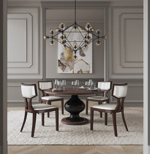 English Elm Pulitzer Wood Vegan Leather Dining Chair Set of 2 in Pearl White — Klismos Design, Solid Beech Frame, 350lb Capacity B365P400005