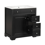 English Elm 30" Bathroom Vanity With Sink Top, Bathroom Vanity Cabinet With Door and Two Drawers, Mdf Boards, Solid Wood, One Package, Black