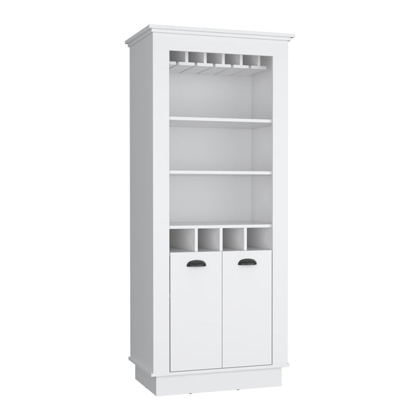 English Elm Lafayette Elegant Bar Cabinet with 4-Bottle Wine Rack, 10-Glass Holder and Spacious Dual-Door Storage White 33 L x 27 W x 5 H B070S00329