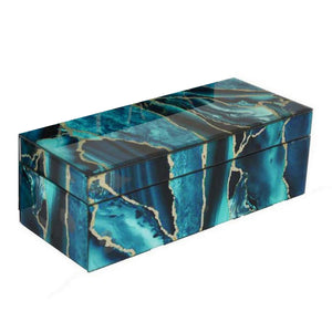 English Elm Jenny Marbled Glass Decorative Box Set Teal Abstract Swirl Vanity Desk Accent B056P416955