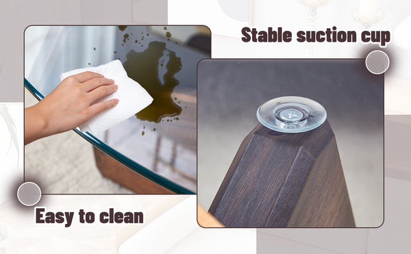 English Elm Round glass coffee table with tempered clear top, walnut MDF legs, adjustable anti-slip feet, modern centerpiece W1151P230572