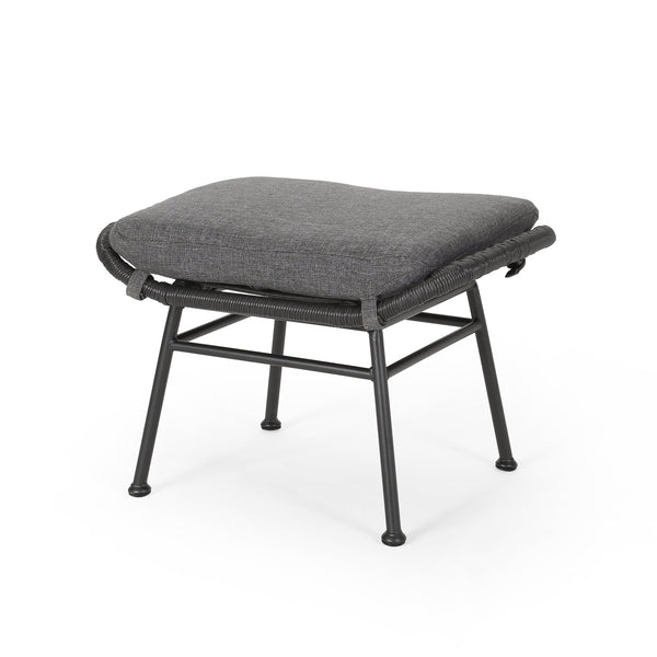 English Elm Christopher Knight Home® - Montana Faux Rattan Outdoor Ottoman Set of 2 with Water-Resistant Gray Cushions, Steel Frame Durable 65045.00GRY