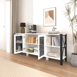 English Elm Tv Stand For Living Room - Industrial Farmhouse 80-Inch Tv Console With Open Shelves & Mesh Door Storage W331S00121-GIGA