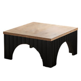 English Elm Modern Rustic Wooden Coffee Table With Black Base – Solid Wood Top and Arch Design Legs, Perfect For Living Room, Office, Or Lounge