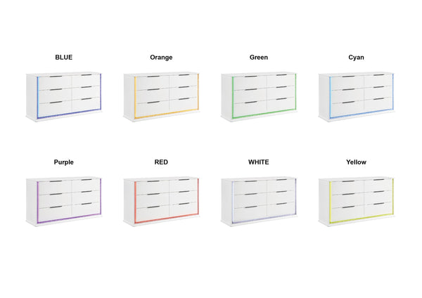 English Elm Contemporary White Lacquer Six Drawer Dresser with Led Lighting Glam Bedroom Storage B011P458600