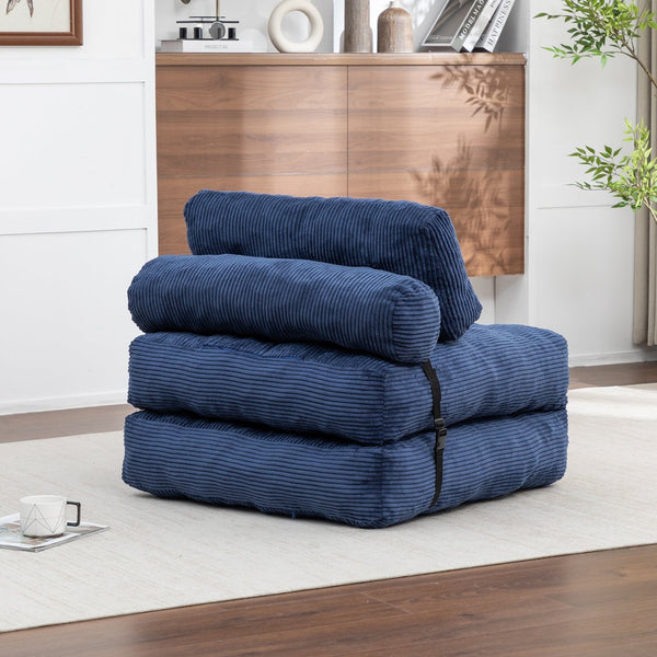 English Elm Folding Floor Sofa Bed Convertible Sleeper Chair with Shredded Foam Corded Fabric Dark Blue W2200P442795
