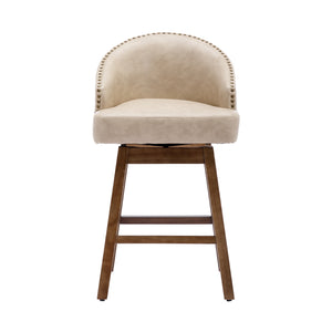 English Elm United We Win Quilted Microsuede Swivel Barstool with Wood Legs and Gold Rivet Trim Apricot W1568P361708