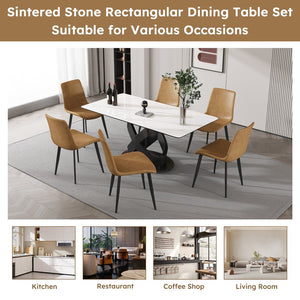 English Elm 71" Modern Luxury Dining Table With Sintered Stone Top & Carbon Steel Base For Elegant Entertaining W2699S00023