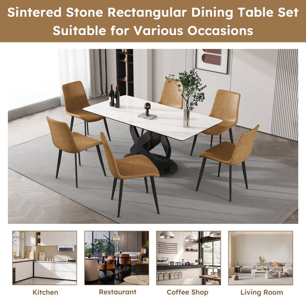 English Elm 71" Modern Luxury Dining Table With Sintered Stone Top & Carbon Steel Base For Elegant Entertaining W2699S00023