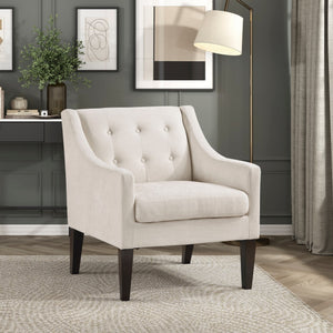English Elm Contemporary Button-Tufted Accent Chair with Plush Fabric, Curved Arms and Solid Wood Legs for Living Beige 26.5 L x 28.5 W x 22.5 H B011P281833