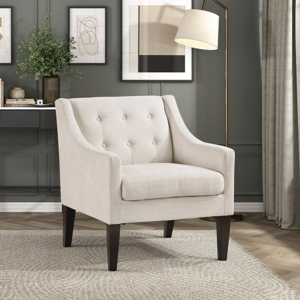 English Elm Contemporary Button-Tufted Accent Chair with Plush Fabric, Curved Arms and Solid Wood Legs for Living Beige 26.5 L x 28.5 W x 22.5 H B011P281833