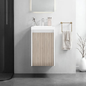 English Elm Syracuce Floating Vanity with Fluted Door Resin Sink and Shelved Storage for Small Bathrooms B070P487560