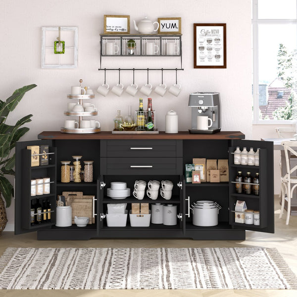 English Elm 63" Farmhouse Barn Door Storage Cabinet with Anti-Tip Safety, Quiet Drawers, Adjustable Shelf & Metal Handles Black W2917P319120