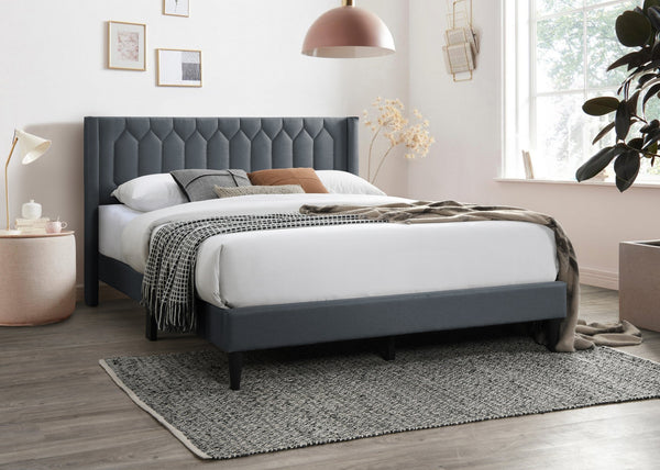 English Elm Modern Diamond Tufted Platform Bed Burlap Upholstered Frame for Loft Bedrooms Charcoal B011P418596