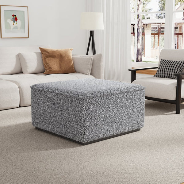 English Elm Square Woven Loop Yarn Ottoman Textural Upholstered Footrest for Modern Living Rooms N769P350123B