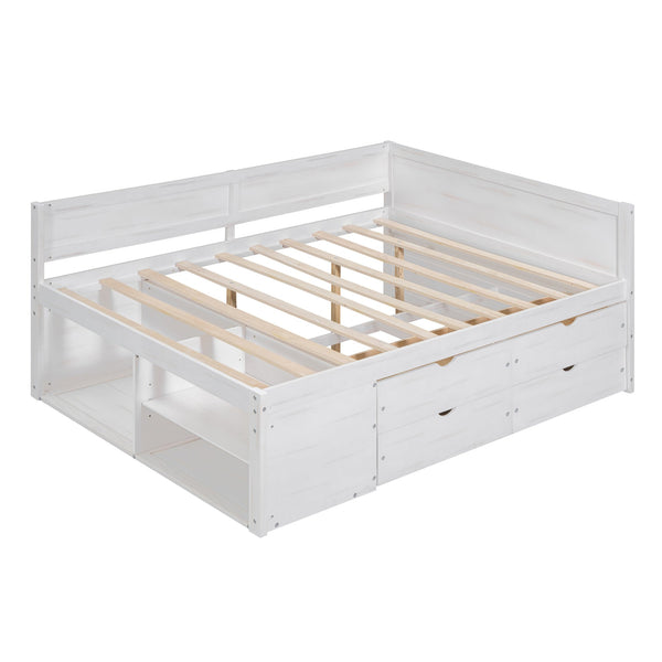 English Elm Full Size Daybed with Storage Drawers Open Shelves Low Profile Contemporary Frame White LP102023AAK-1