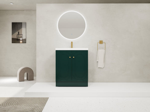 English Elm 30" Modern Freestanding Bathroom Vanity with Resin Sink, Soft-Close Doors, Adjustable Shelf, Durable Plywood Finish Dark Green W999S00272