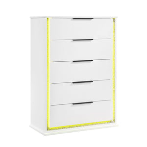English Elm Contemporary Glam White Vertical Dresser with Led Lighting and Silver Trim for Bedroom B011P458601